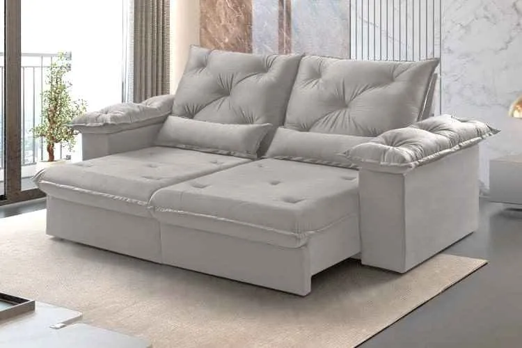 Estofado Retratil Reclinavel Atlas 290 2x120 + Braço 25cm Linho Bege 01 Idealle — Estofado Atlas 290 - Linho Gelo