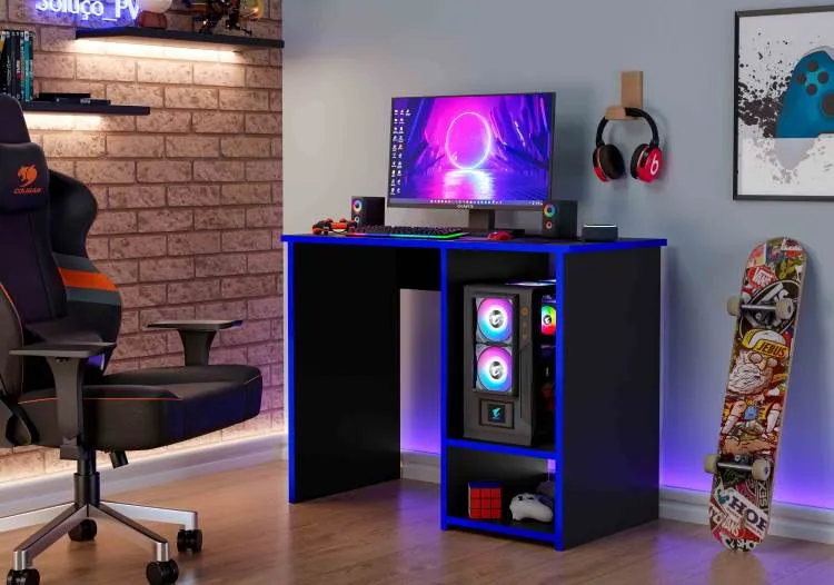 Mesa Gamer PX Preto Vermelho J&A Moveis — Preto/Azul