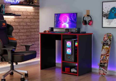 Mesa Gamer PX Preto Vermelho J&A Moveis