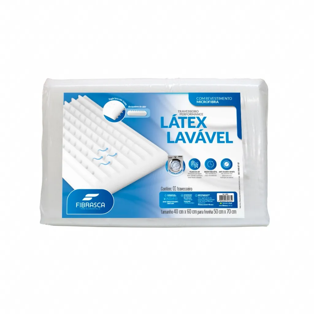 Travesseeiro Latex Lavavel 40x6.0 Fibrasca — Travesseiro Latex Lavavel