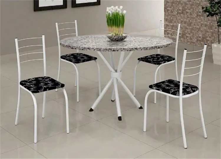 Conjunto Mesa Rio 70 Branco Granito Redondo e 4 Cadeiras Rio Branco.Liro Preto Teixeira — Mesa Rio Grnt Red Branco - 4 Cds Rio Br.Pt