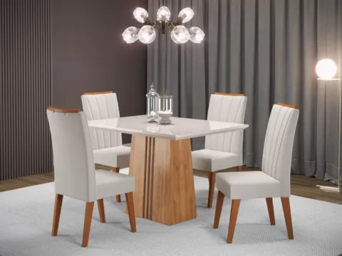 Sala Ibi 120x90 com 4 Cadeiras Safira Mel Blonde.Off White Veludo Marfim Viero