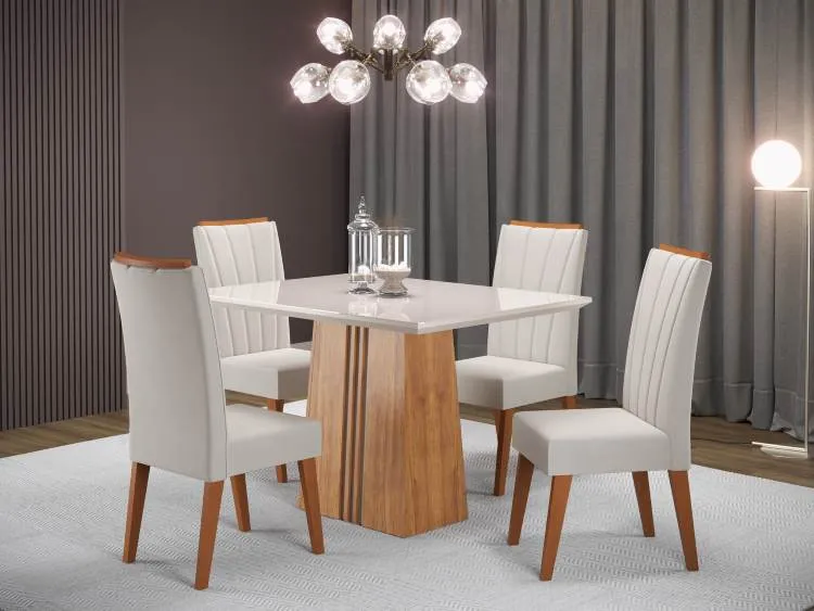 Sala Ibi 120x90 com 4 Cadeiras Safira Mel Blonde.Off White Veludo Marfim Viero — Mewl Blonde/Off White - Veludo Marfim