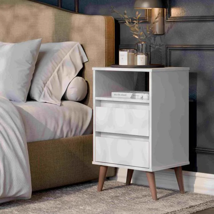 Mesa de Cabeceira Retro Roma 2G1N EJ Moveis — Branco