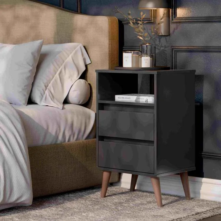 Mesa de Cabeceira Retro Roma 2G1N EJ Moveis — Preto