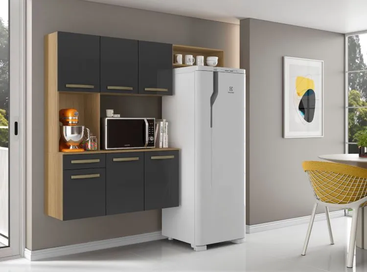 Cozinha Compacta Carol 6P1G com Balcao Atacama.Branco Aramoveis — Atacama/Grafite