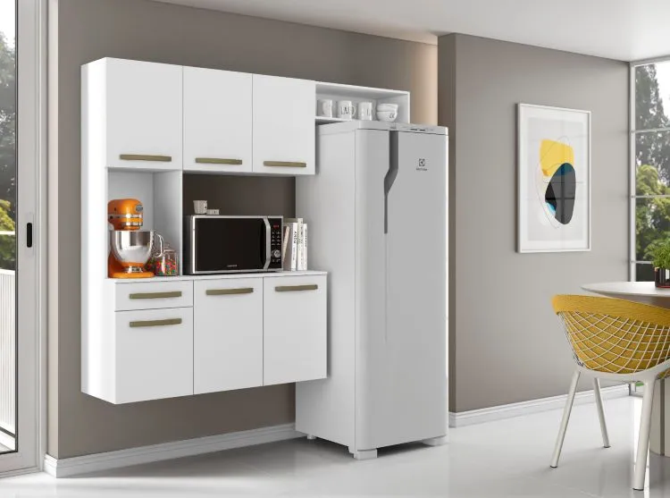 Cozinha Compacta Carol 6P1G com Balcao Atacama.Branco Aramoveis — Branco