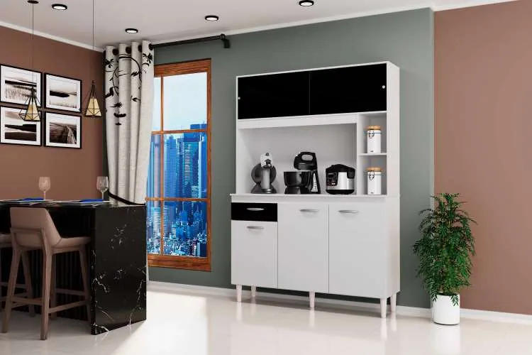Kit Cozinha Duda 120 5P1G Castanho.Off White Poquema — Branco/Preto