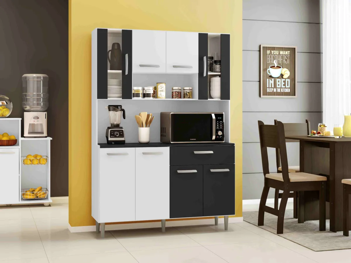 Kit Cozinha Gabi 120 8P1G1N Poliman — Branco/Preto