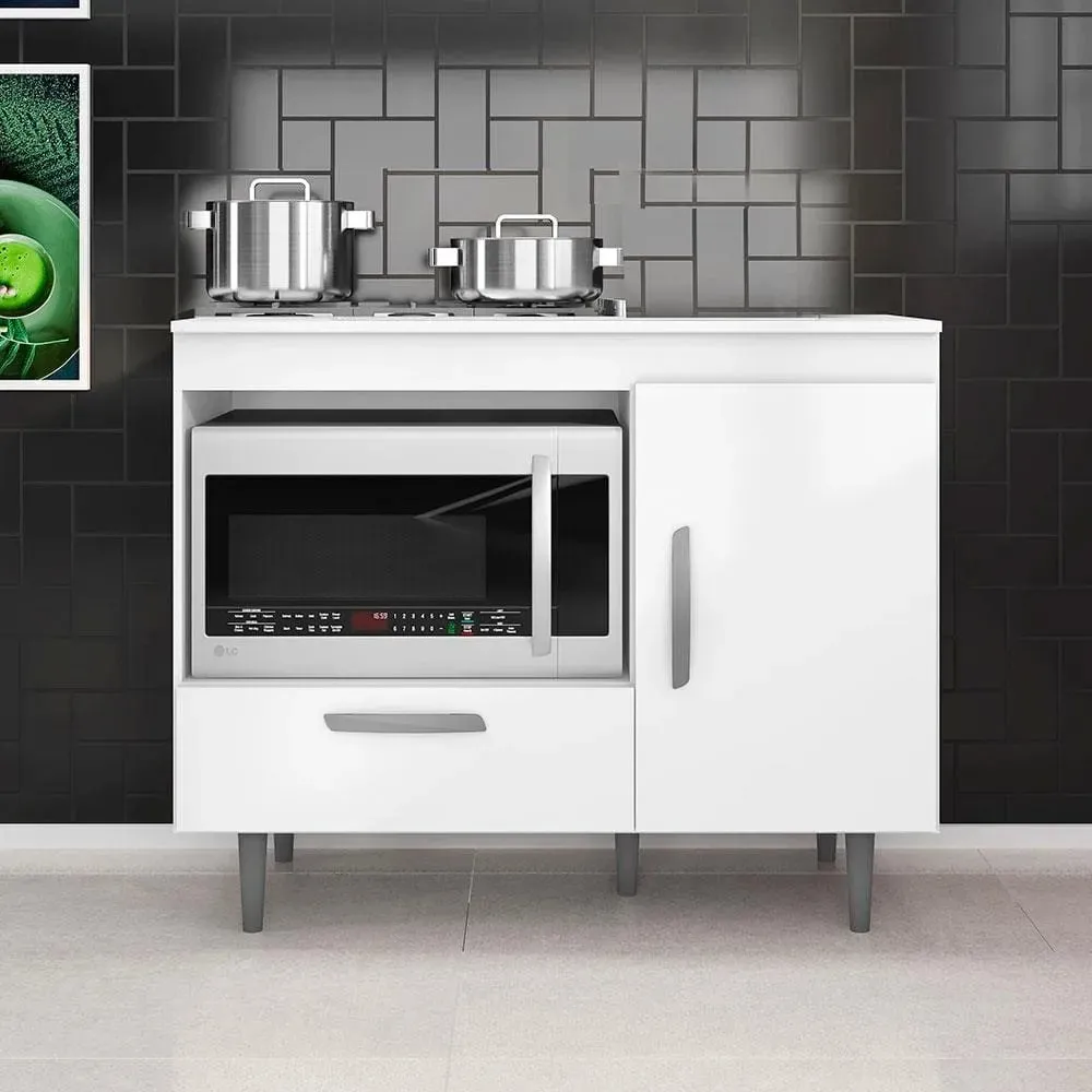 Balcao de Cozinha para CookTop 1P1G 4 Bocas Poliman — Branco Alecrim