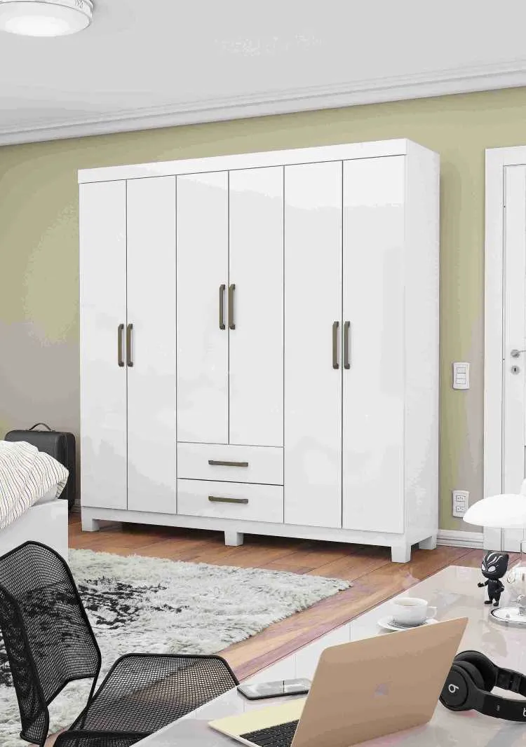 Kit com 6 Pes Plasticos Gold nas Cores Branco ou Cinamomo a Escolher para Roupeiro ArIes 6P2G Carioca — Branco-Branco