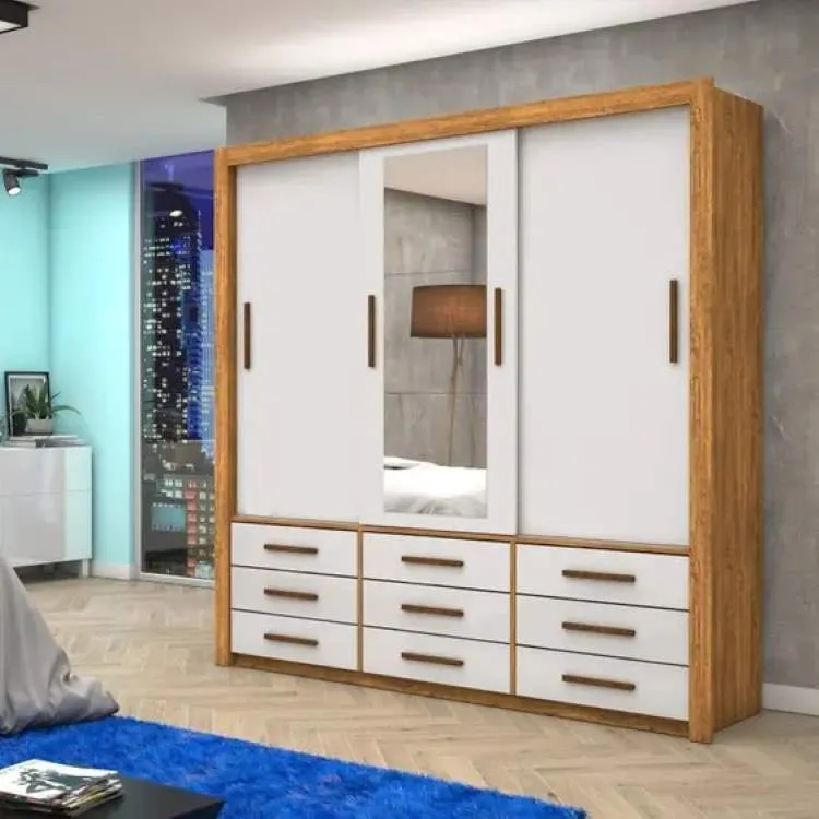 Roupeiro Anjos Gold 3P9G com Espelho Branco Branco Carioca — Cinamomo-Branco