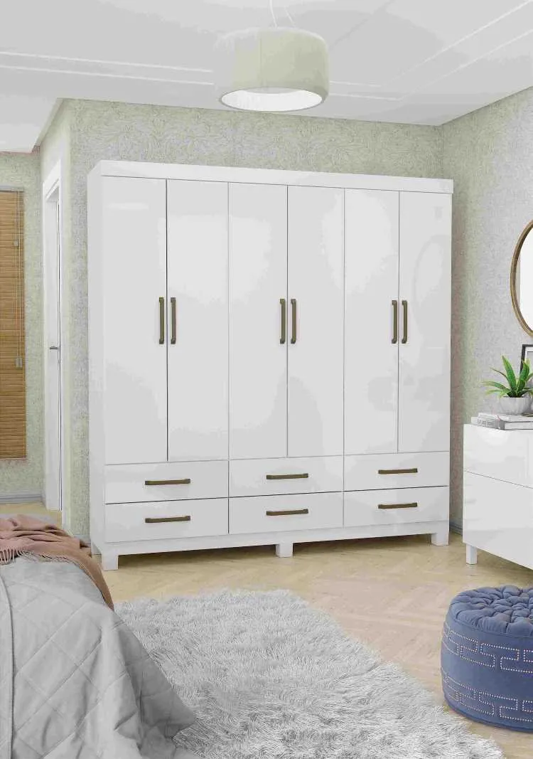 Roupeiro Dallas Gold 6P6G sem Pés e sem Espelho Carioca — Branco-Branco