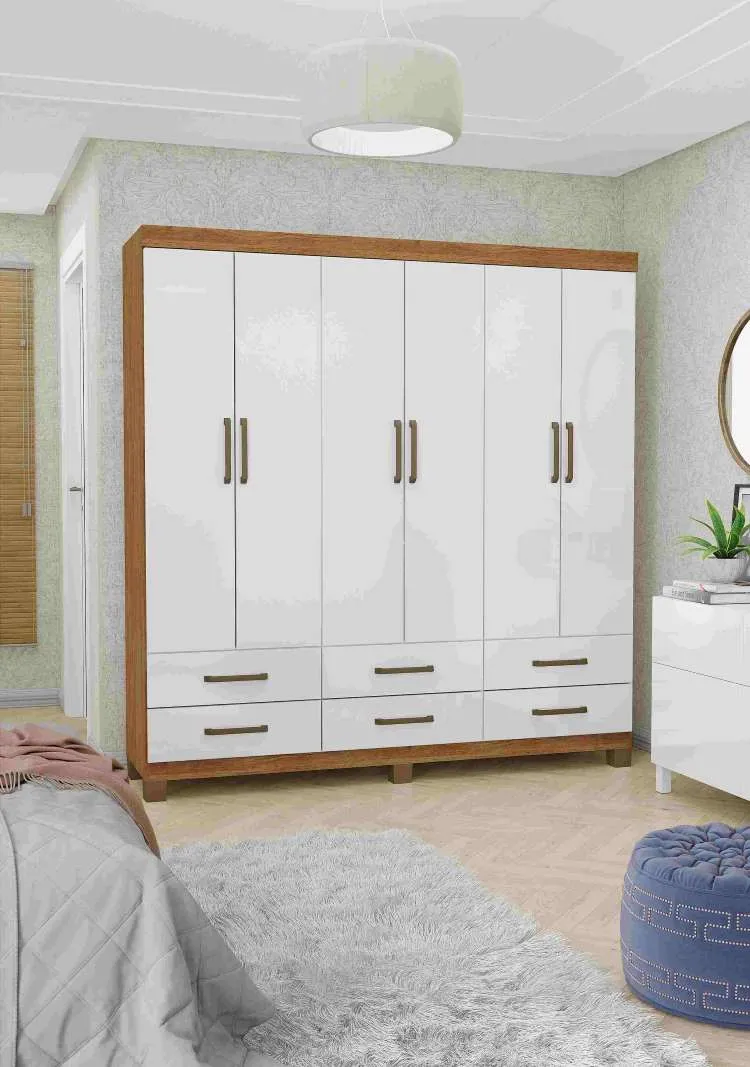 Roupeiro Dallas Gold 6P6G sem Pés e sem Espelho Carioca — Cinamomo/Branco