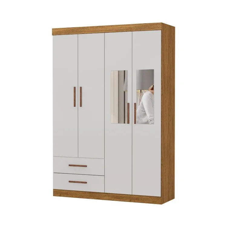Roupeiro Hercules Gold 4P2G com 2 Espelhos Branco.Branco Carioca — Cinamomo/Off White