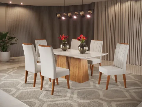Sala Felice 170x90 com 6 Cadeiras Safira Mel Blonde.Off White Veludo Marfim Veiro