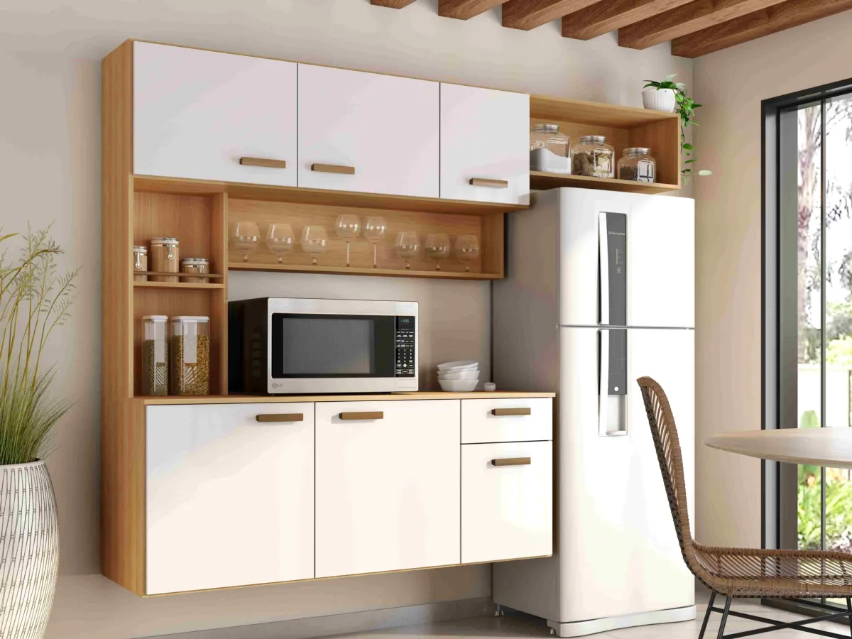 Cozinha Suspensa Manu 180 6P1G Freijo.Grafite Poliman — Freijó/Off White
