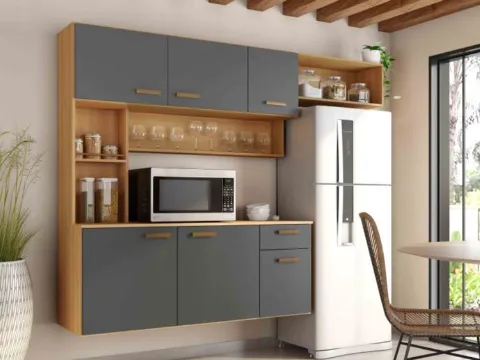 Cozinha Suspensa Manu 180 6P1G Freijo.Grafite Poliman