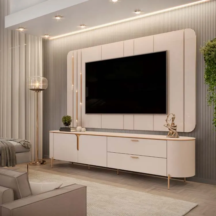 Bancada com Painel Celine Bali.Cedro DJ Moveis — Off White