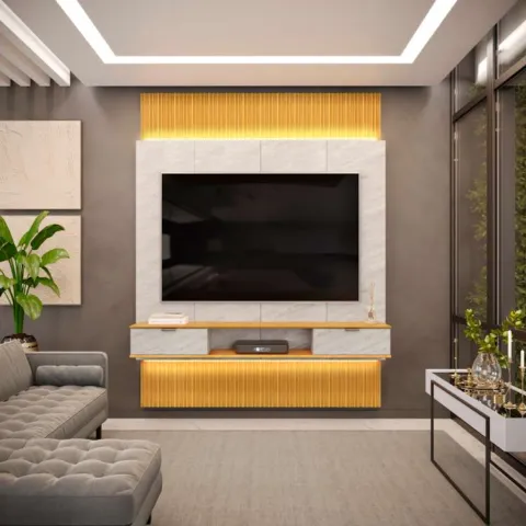 Painel Extensivel Hit 1900 Cedro.Quartzo DJ Moveis