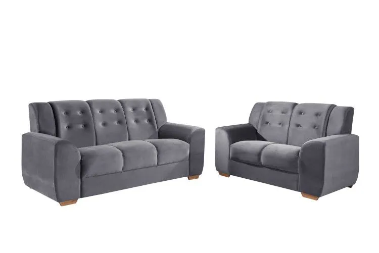 Conjunto Estofado Porto Real 2x3Lgs Tec 193 Veludo Inca Marrom Top Estofados — Tec 195 - Veludo IncaCinza