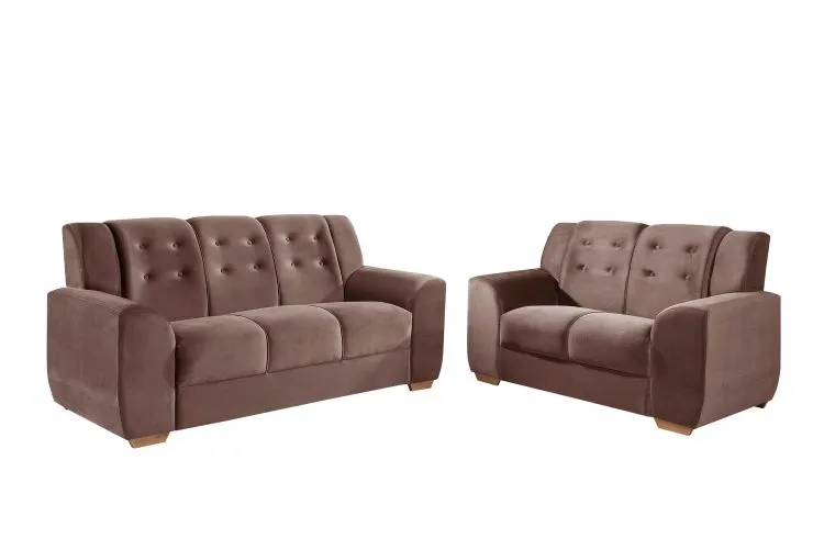 Conjunto Estofado Porto Real 2x3Lgs Tec 193 Veludo Inca Marrom Top Estofados — Tec 193 - Veludo Inca - Marrom