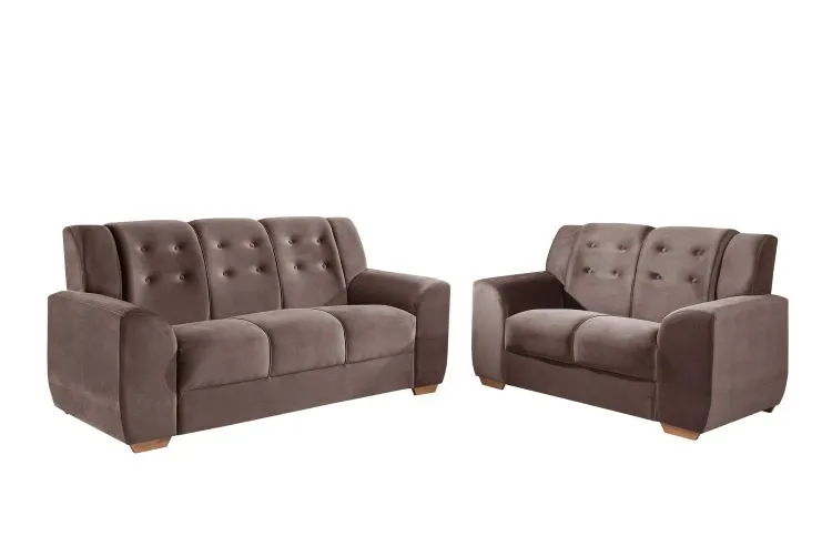 Conjunto Estofado Porto Real 2x3Lgs Tec 193 Veludo Inca Marrom Top Estofados — Tec 294 - Veludo Suede- Marrom