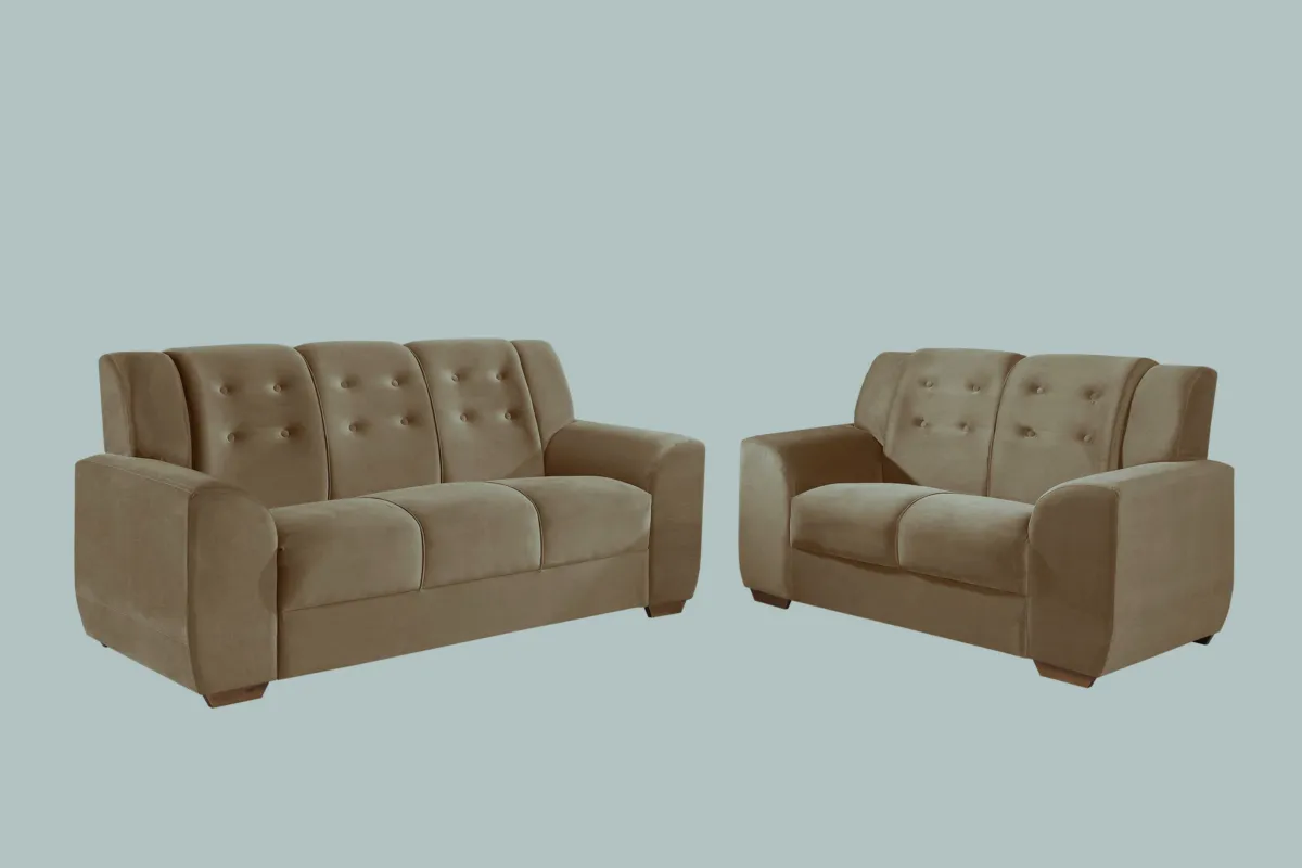 Conjunto Estofado Porto Real 2x3Lgs Tec 193 Veludo Inca Marrom Top Estofados — Tec 450 - Veludo Suede - Capuccino