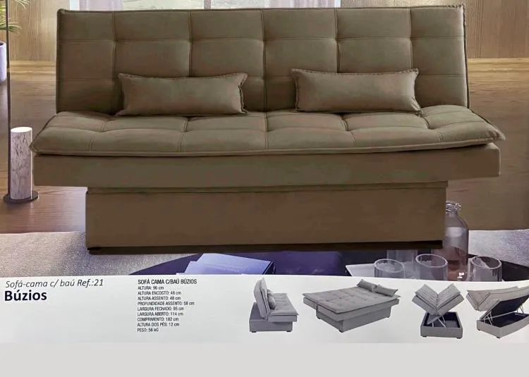 Sofa Cama Buzios com Bau 3Lgs 2 Estagios Veludo Azul Marinho 2308B Luxury — Veludo Suede Capuccino - 2211A