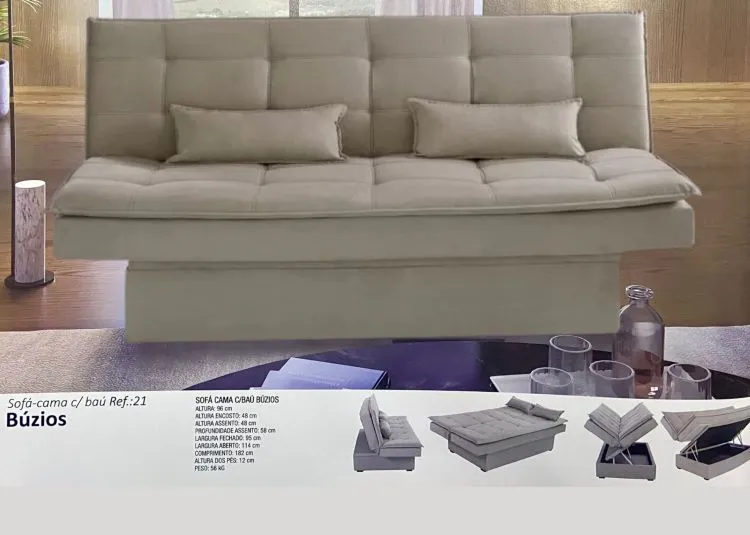 Sofa Cama Buzios com Bau 3Lgs 2 Estagios Veludo Azul Marinho 2308B Luxury — Veludo Suede Bege - 2269-A
