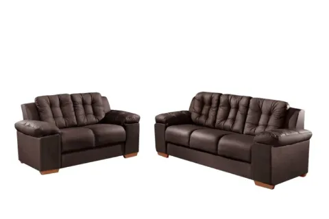 Conjunto Estofado Santiago 2x3Lgs Tec 001 Corino Marrom Top Estofados