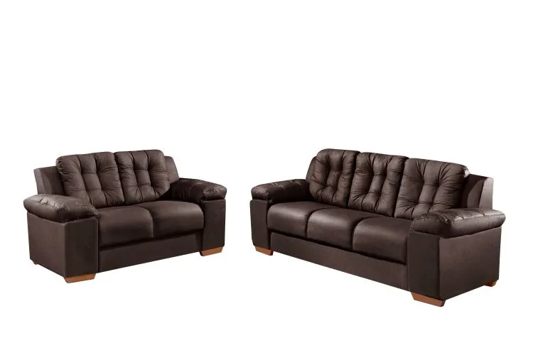 Conjunto Estofado Santiago 2x3Lgs Tec 001 Corino Marrom Top Estofados — Tec 001 - Corino Marrom