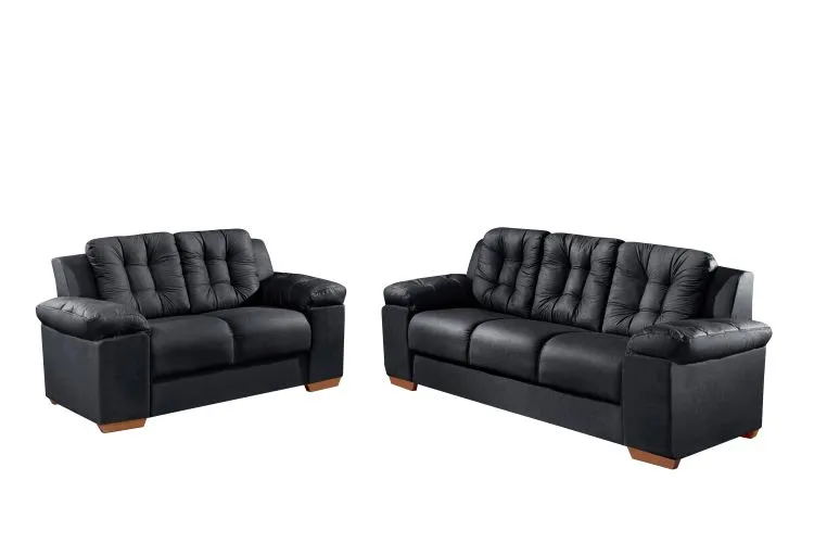 Conjunto Estofado Santiago 2x3Lgs Tec 001 Corino Marrom Top Estofados — Tec 002 - Corino Preto