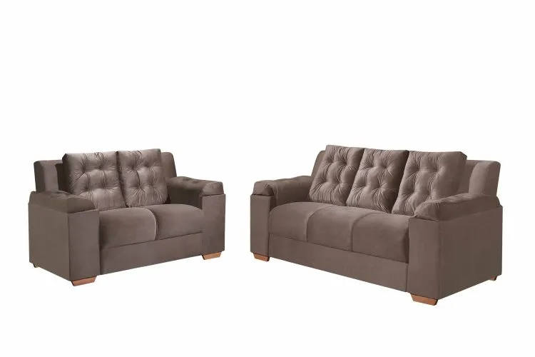 Conjunto Estofado Santiago 2x3Lgs Tec 001 Corino Marrom Top Estofados — Tec 294 Veludo Suede Marrom