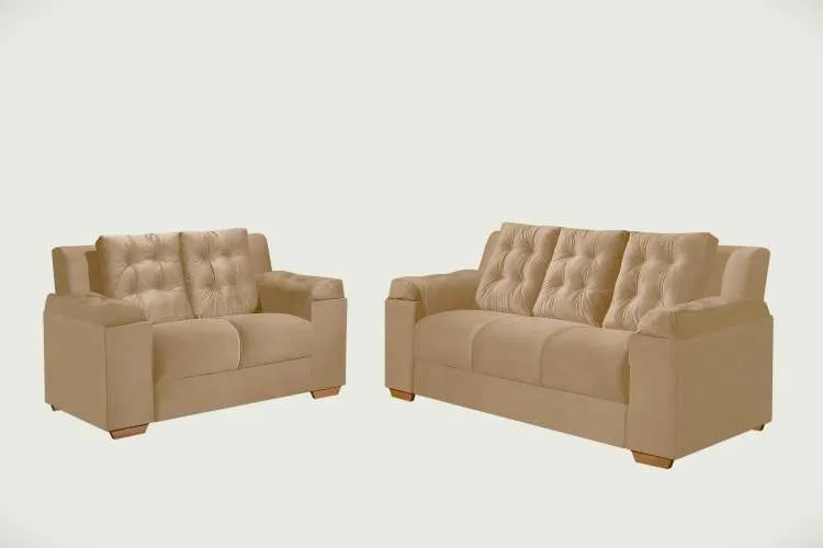 Conjunto Estofado Santiago 2x3Lgs Tec 001 Corino Marrom Top Estofados — Tec 450 Veludo Suede Capuccino