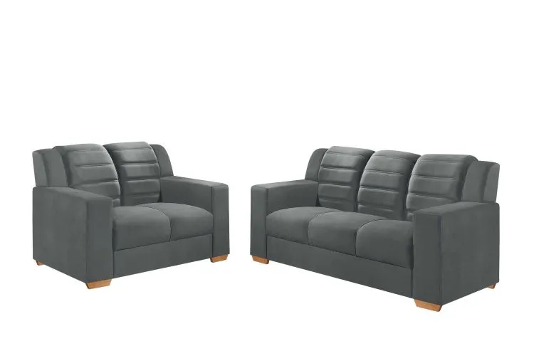 Conjunto Estofado Monaco 2x3Lgs Tec 194 Veludo Bege Top Estofados — Tec 195 - Veludo Inca Cinza