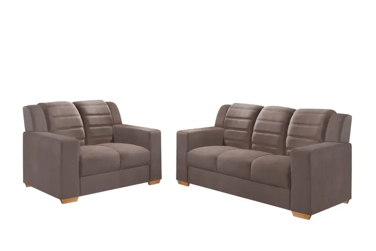 Conjunto Estofado Monaco 2x3Lgs Tec 194 Veludo Bege Top Estofados — Tec 294 - Veludo Suede Marrom