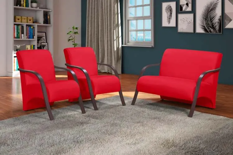 Conjunto de Poltronas Imperatriz 3Pcs 2.1.1Lgs Veludo Inca Bege 15 Bem Estar Estofados — Veludo Inca - Vermelho 05