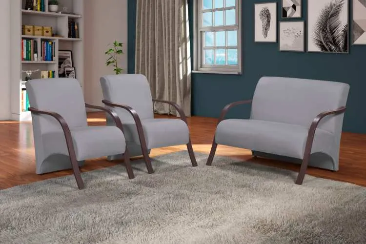 Conjunto de Poltronas Imperatriz 3Pcs 2.1.1Lgs Veludo Inca Bege 15 Bem Estar Estofados — Veludo Inca - Cinza 10
