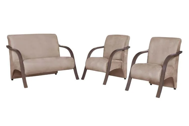Conjunto de Poltronas Imperatriz 3Pcs 2.1.1Lgs Veludo Inca Bege 15 Bem Estar Estofados — Veludo Inca - Bege 05