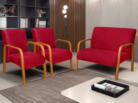 Conjunto de Poltronas Araxa 3Pcs 2.1.1Lgs Veludo Inca Vermelho 05 Bem Estar Estofados
