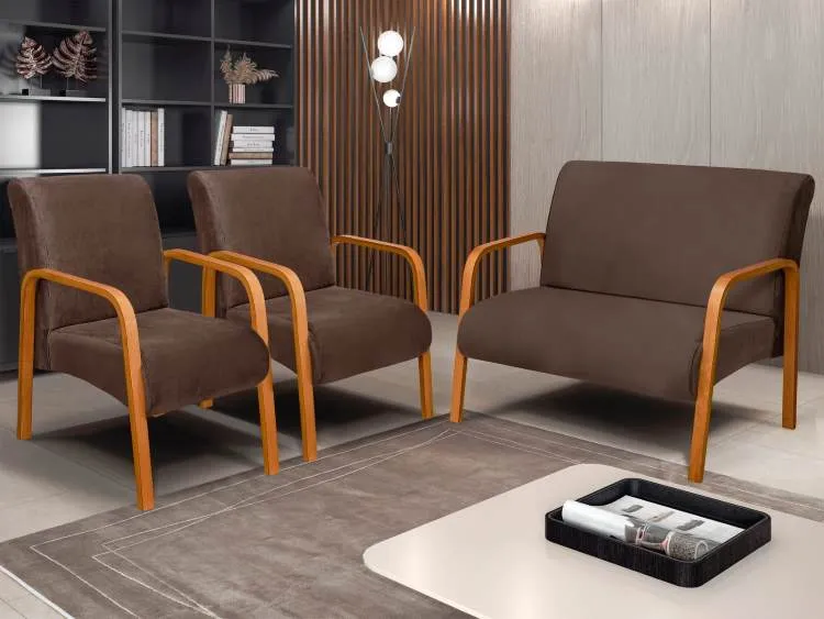 Conjunto de Poltronas Araxa 3Pcs 2.1.1Lgs Veludo Inca Bege 15 Bem Estar Estofados — Veludo Inca - Marrom 17