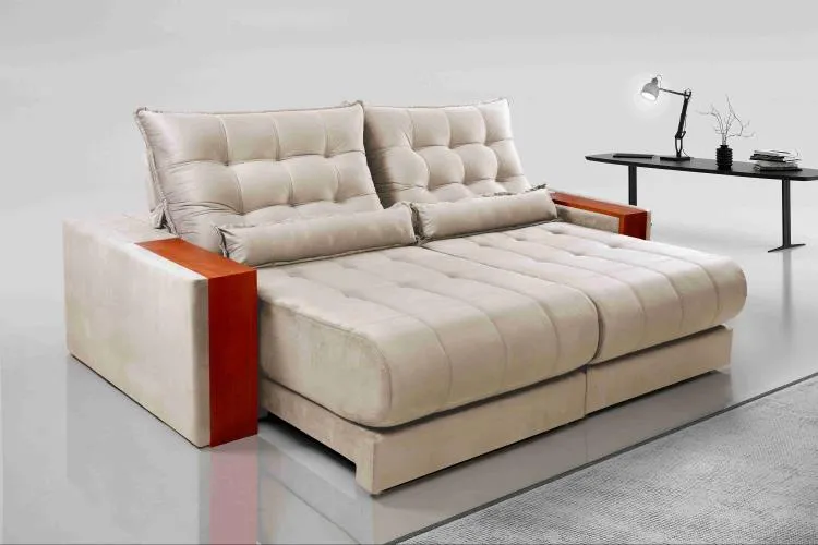 Estofado Retratil Reclinavel Genova 230 2x90 Molas Ensacadas Veludo Inca 813 Bege Escuro Evidence — Veludo Inca - Cru 818
