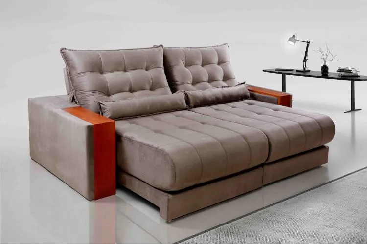 Estofado Retratil Reclinavel Genova 250 2x100 Molas Ensacadas Veludo Inca 813 Bege Escuro Evidence — Veludo Inca - Bege 813