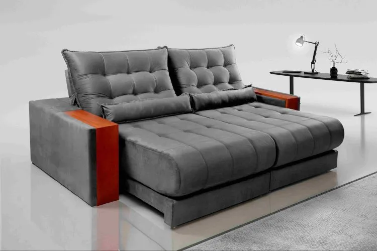 Estofado Retratil Reclinavel Genova 250 2x100 Molas Ensacadas Veludo Inca 813 Bege Escuro Evidence — Veludo Inca - Grafite 814