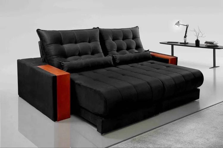 Estofado Retratil Reclinavel Genova 250 2x100 Molas Ensacadas Veludo Inca 813 Bege Escuro Evidence — Veludo Inca - Preto 820