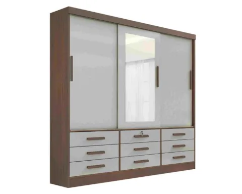 Roupeiro Meridian Gold 3P9G com Espelho Castanho.Off White D Doro