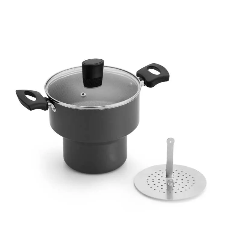 Cuscuzeiro Enjoy 14 Antiaderente com Tampa de Vidro Cinza Alegrete — Cuscuzeiro Enjoy 14 - Cinza