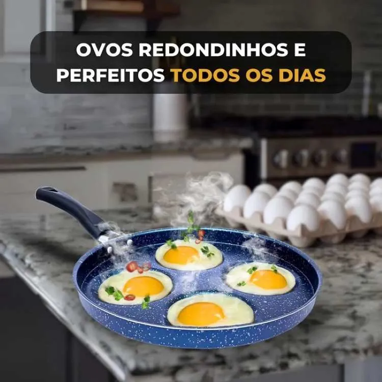 Frigideira Enjoy 4 Ovos/Hamburguer Antiaderente 26cm com Tampa de Vidro Vermelho Alegrete — Frigideira Colore 4 Ovos - Azul