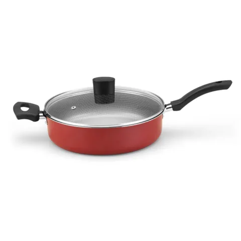 Frigideira Enjoy Reta 26cm Antiaderente com Tampa de Vidro Vermelho Alegrete